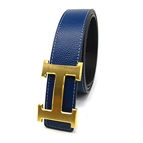 Maikun H-frame Buckle Leather Belt Blue with Maikun Draw String Backpack Gift