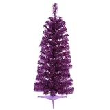 3′ Pre-Lit Wild Purple Artificial Pencil Tinsel Christmas Tree – Purple Lights