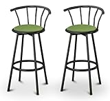 2 Green Celery Vinyl Specialty / Custom Black Barstools with Backrest Set