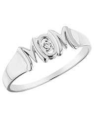 MOM Ring with Diamond in 10K White Gold