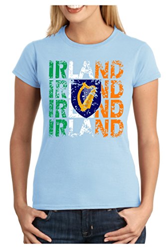 OM3 – IRLAND – Damen T-Shirt tailliert – IRELAND EM 2016 FRANKREICH FRANCE FUSSBALL FANSHIRT SOCCER SPORT TRIKOT EUROPAMEISTER, L, hellblau