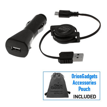 Oriongadgets Retractable Synch Charge Usb Travel Kit Usb Cable Car Adapter) For Htc Sensation 4g Accessories Pouch