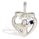 14K White Gold Genuine Round Sapphire Angel Pendant