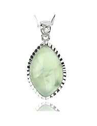 Honeystore Girls 925 Sterling Silver White Gold Plated Prehnite Pendant Color Green