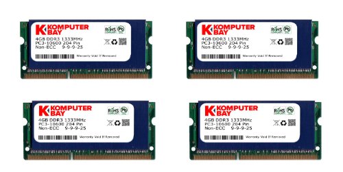 Komputerbay 16GB (4x 4GB) DDR3 SODIMM (204 pin) made with Major semiconductors 1333Mhz PC3 10600 (9-9-9-25) for Apple 16 GB with Heatspreader for extra Cooling On Sale