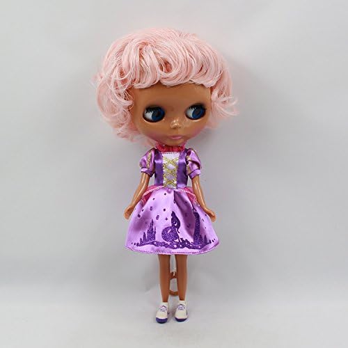 12'' Dolls You Can Diy Arm Can Move the Knees Black Skin Pink Hair(naked Baby)