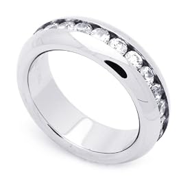 7MM Stainless Steel Channel Set CZ Eternity Wedding Band Ring (Size 7 to 14.5) Size 7: Jewelry