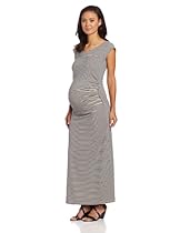 Hot Sale NOM  Women's Maternity Basic Maxi Dress, Black Stripe, Large