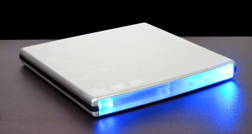 Ultra Slim External USB DVD-RW Burner Aluminum Silver Casing with Blue LED Light (Debranded)