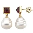 14K Yellow Gold Paspaley South Sea Cultured Pearl and Rhodolite Garnet Earrings - 12.00mm