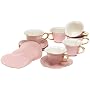 Yedi Houseware Classic Coffee and Tea Inside Out Heart Collection Teacups and Saucers, Pink/Gold, Set of 6