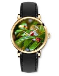 SPRAWL Aanalog Fashion Series Gold Ladies Watches of Genuine Black Leather Strap,Unique Wrist Watch for Women Girls Designed with Blooming flowers