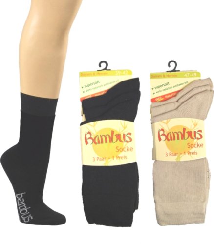 3 Paar Bambus-Socken ANTIBAKTERIELL o.Gummi