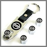 Nissan Silver Logo Tire Valve Caps with Wrench Key Chain