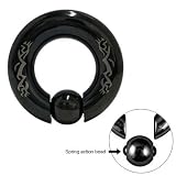 Black Anodized Titanium Captive Bead Ring with Spring Bead - 0 Gauge