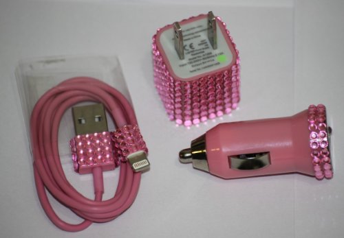 bling and shining 3 in 1 8pin/Travel/Car Charger Kit (colorful) for iphone5/5S/5C(Pink)