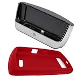 Combo of RIM BlackBerry Charging Pod (ASY-14396-008) and Red OEM Silicone protective case for BlackBerry Storm, Thunder, 9500, 9530 (HDW-18971-005)