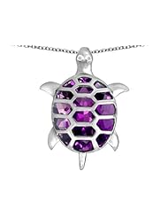 Original Star K (tm) Good Luck Turtle Pendant with Oval Simulated Amethyst in 925 Sterling Silver
