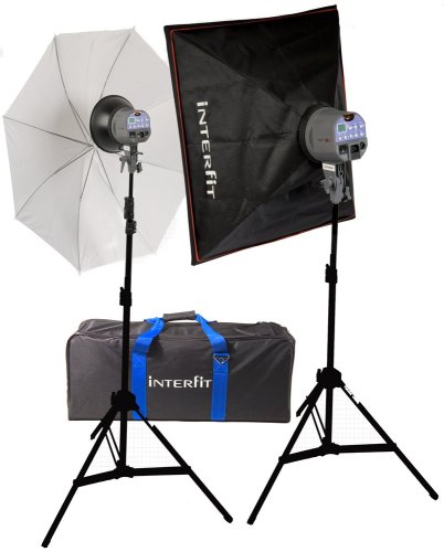 Interfit INT119 EXD 200Watt/second 2 Head Digital Umbrella Softbox Kit (Gray)