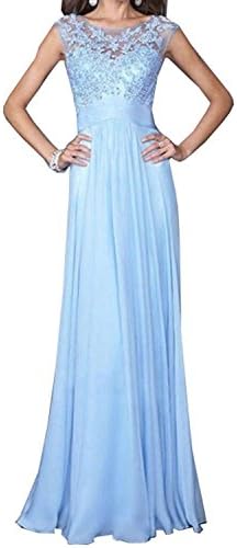 Women's Round Neck Sleeveless Lace Dress Evening Cocktail Party Maxi Long Dresses (XL, Light Blue)