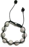 New! Shamballa Bracelet With Micro-Pave 12mm Clear CZ Crystal Beads and Black Leather Macrame Cord From Just Give Me Jewels
