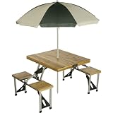 Picnic Plus Wood Folding Picnic Table W/Umbrella