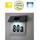 Solar Hausnummer mit Beleuchtung 2 LED im Edelstahl-Loo
