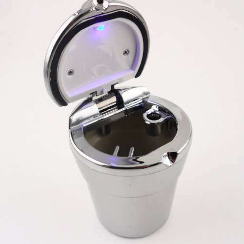 Manso New Portable Stainless Auto Car Cigarette Ashtray with Blue LED Light Smokeless Stand Cylinder Cup Holder