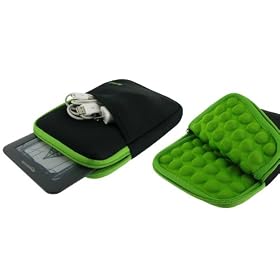 rooCASE Super Bubble Neoprene Sleeve Case Cover for Amazon Kindle Fire 7-Inch Tablet / Amazon Kindle Touch 3G / Amazon Kindle 3 (Black / Green Neon): MP3 Players &amp; Accessories