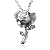 Sterling Silver Rose Flower Diamond Pendant Necklace (GH, SI-I, 0.20 carat)