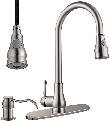 New 18" Kitchen Sink Faucet Brushed Nickel Pull-Out Spray Swivel Spout Dispenser