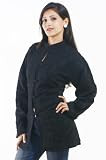Pure Soft Wool Shawl Stole Wrap Jacket Beautiful Flower Embroidery - Black