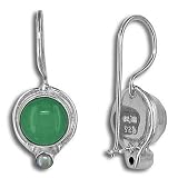 Sterling Silver Aventurine and Freshwater Cultured Pearl Latch Back Earrings by Sajen