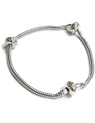 Sterling Silver 3mm Snake Bracelet Bead Clip Clasp For Pandora Troll European Charm W/ 2pcs Clip Stopper