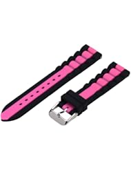 22mm Premium Silicone Striped Black / Hot Pink - Easily Interchangeable Replacement Watch Band / Strap - Fits All Watches!!!