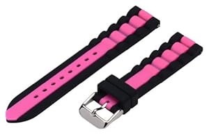 20mm Premium Silicone Striped Black / Hot Pink - Easily Interchangeable Replacement Watch Band / Strap - Fits All Watches!!!