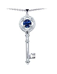 Candygem 925 Sterling Silver Created Sapphire Clover Key Pendant() by Venezia Designs, Free 18 Inch Silver Chain, Free Gift Box.