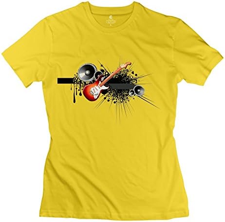 New Arrival Guitar Woman's Short Sleeve Tee Yellow Size L