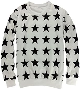 YY trend White Men Digital Print Five Stars Pullover O-Neck Sweatshirt