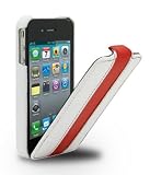 iLeaf White Leather Case for iPhone 4 with Red Stripe