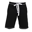Black Solid Color reverse stitched fleece board shorts for women & girls, tie cord waist