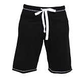 Black Solid Color reverse stitched fleece board shorts for women & girls, 5 adult sizes, tie cord waist