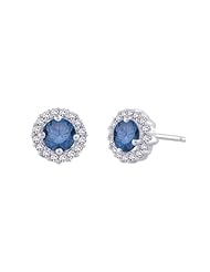 Diamond Halo Earrings with Blue Center Diamond in 14K White Gold (1/2 cttw)
