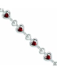 Genuine .925 Sterling Silver Diamond & Heart Link Garnet Bracelet 10.9 Grams . 100% Satisfaction Guaranteed.