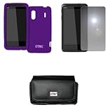 EMPIRE Black Leather Case Pouch with Belt Clip and Belt Loops + Purple Sili ....