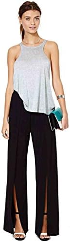 Ouliu Women's Original Slit Black Long Chiffon Silk Comfort Pants