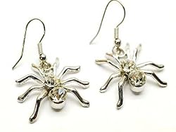 Spider Clear Crystal Studs Earrings - Silver