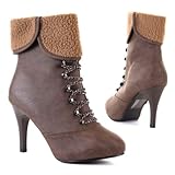 Damen Schuhe, Stiefeletten, L027, Synthetik in hochwertiger Leder Optik, Braun, Gr 41