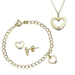 SAVE $50.01 - Yellow Gold Overlay Sterling Silver Girl's Heart Earrings, 6" Bracelet, and 13" Pendant Set $34.99