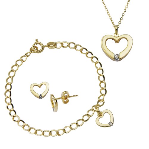 41UiS pT7KL Yellow Gold Overlay Sterling Silver Girls Heart Earrings, 6 Bracelet, and 13 Pendant Set w/ Diamond Accents